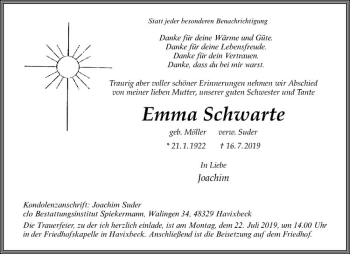 Anzeige von Emma Schwarte von Westfälische Nachrichten
