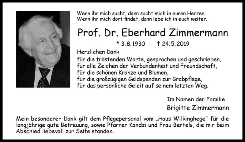 Traueranzeige für Eberhard Zimmermann vom 13.07.2019 aus Westfälische Nachrichten
