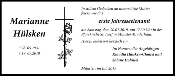Anzeige von Marianne Hülsken von Westfälische Nachrichten
