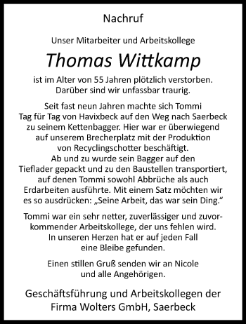 Anzeige von Thomas Wittkamp von Westfälische Nachrichten