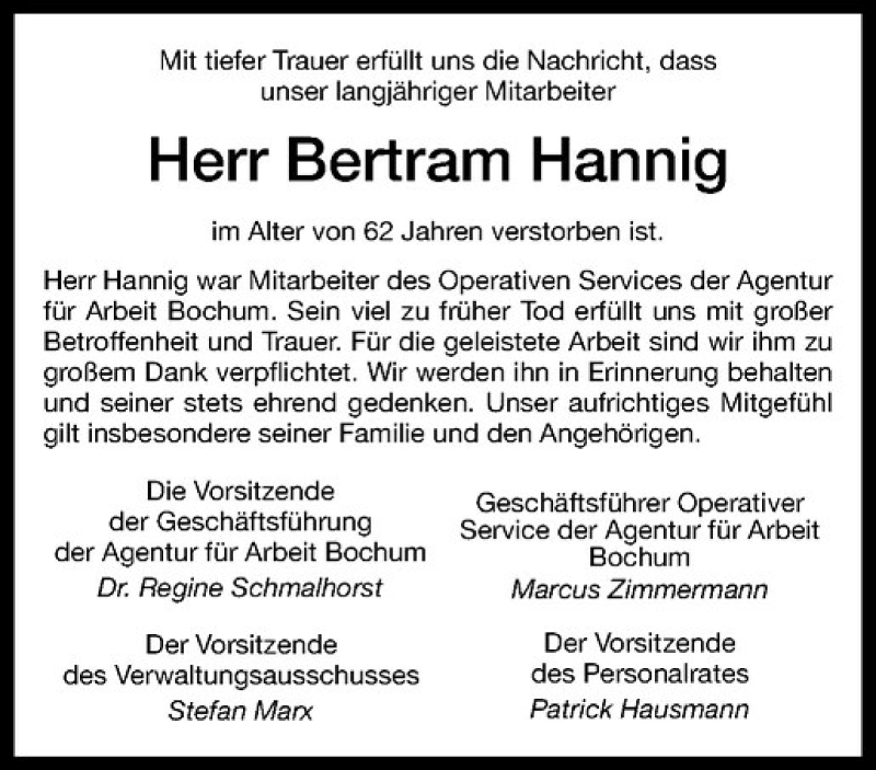  Traueranzeige für Bertram Hannig vom 17.07.2019 aus Westfälische Nachrichten