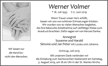 Anzeige von Werner Volmer von Westfälische Nachrichten