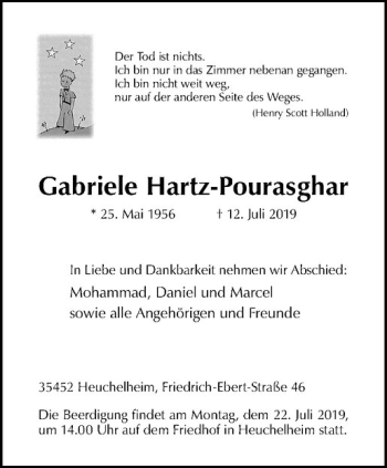 Anzeige von Gabriele Hartz-Pourasghar von Westfälische Nachrichten