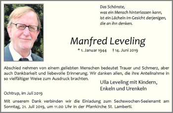Anzeige von Manfred Leveling von Westfälische Nachrichten