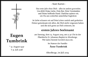 Anzeige von Eugen Tumbrink von Westfälische Nachrichten