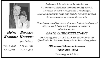 Anzeige von Heinz Kramme von Westfälische Nachrichten