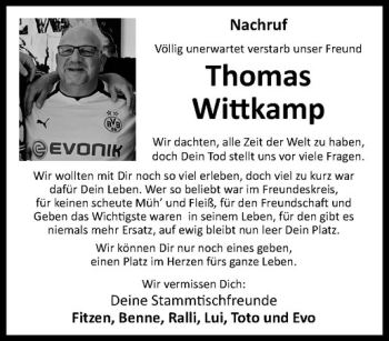 Anzeige von Thomas Wittkamp von Westfälische Nachrichten