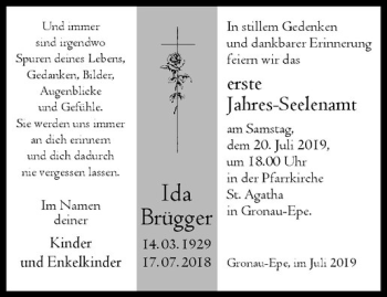 Anzeige von Ida Brügger von Westfälische Nachrichten