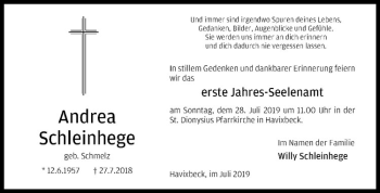 Anzeige von Andrea Schleinhege von Westfälische Nachrichten