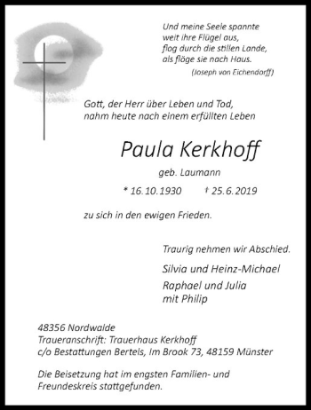 Anzeige von Paula Kerkhoff von Westfälische Nachrichten