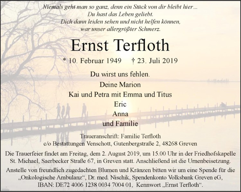  Traueranzeige für Ernst Terfloth vom 27.07.2019 aus Westfälische Nachrichten