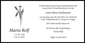 Anzeige von Maria Rolf von Westfälische Nachrichten