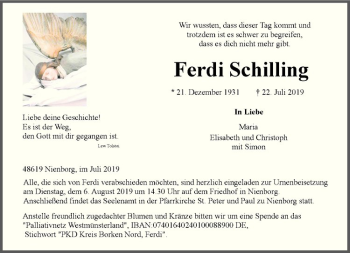 Anzeige von Ferdi Schilling von Westfälische Nachrichten