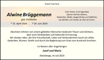 Anzeige von Alwine Brüggemann von Westfälische Nachrichten