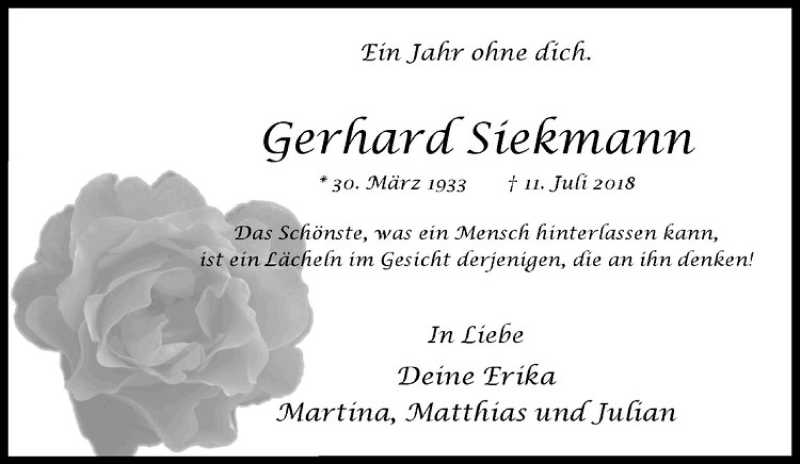  Traueranzeige für Gerhard Siekmann vom 13.07.2019 aus Westfälische Nachrichten