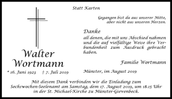 Anzeige von Walter Wortmann von Westfälische Nachrichten