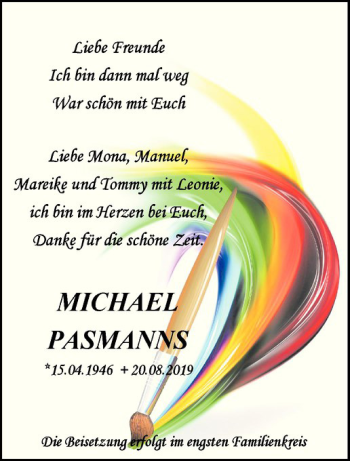 Anzeige von Michal Pasmanns von Westfälische Nachrichten