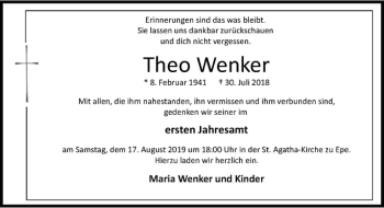Anzeige von Theo Wenker von Westfälische Nachrichten