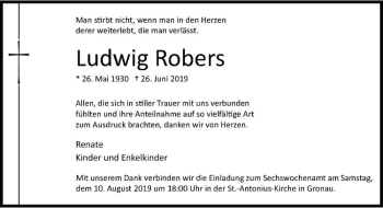 Anzeige von Ludwig Robers von Westfälische Nachrichten