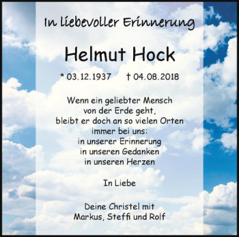 Anzeige von Helmut Hock von Westfälische Nachrichten
