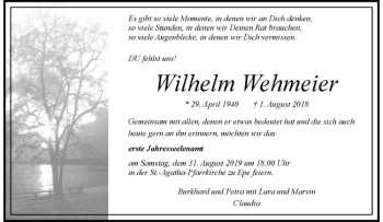 Anzeige von Wilhelm Wehmeier von Westfälische Nachrichten
