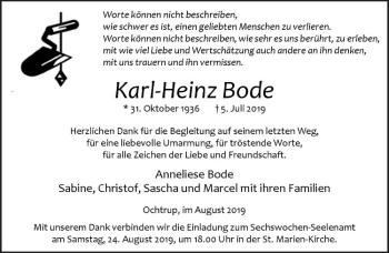 Anzeige von Karl-Heinz Bode von Westfälische Nachrichten