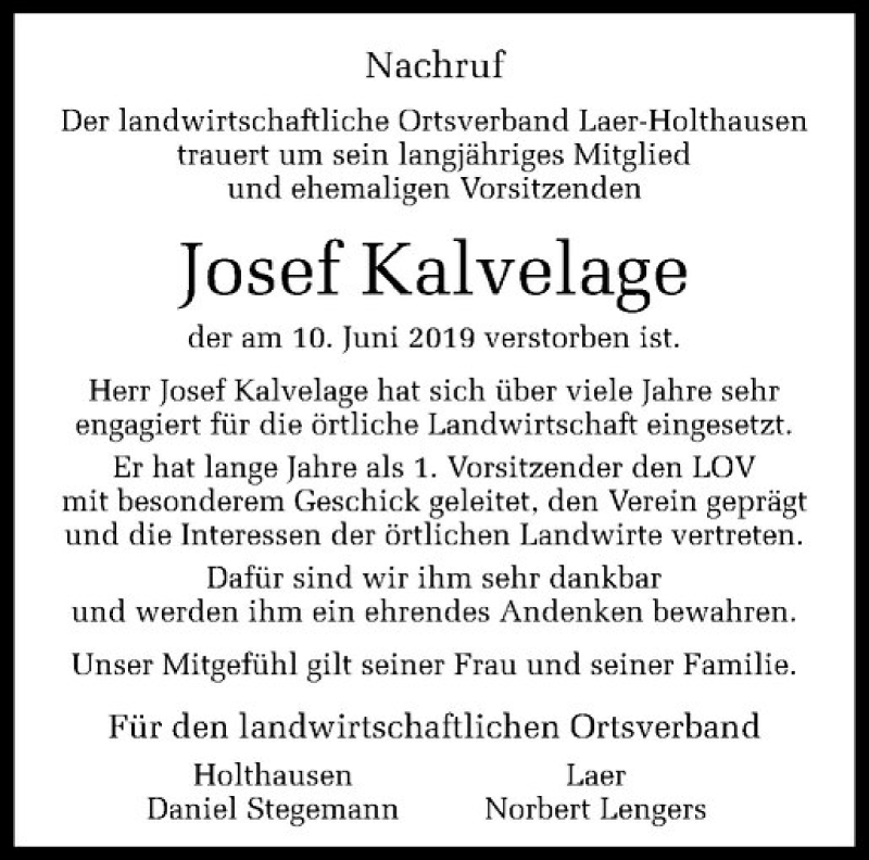  Traueranzeige für Josef Kalvelage vom 25.06.2019 aus Westfälische Nachrichten