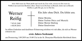Anzeige von Werner Reifig von Westfälische Nachrichten