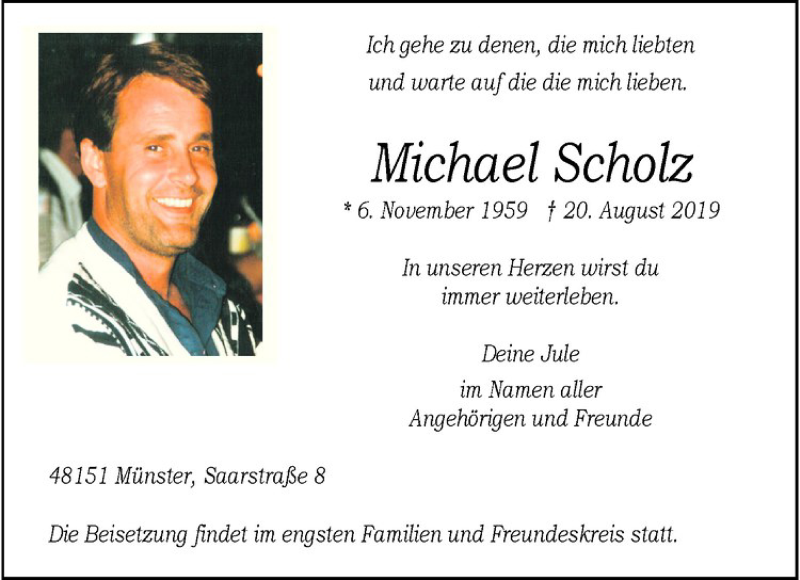  Traueranzeige für Michael Scholz vom 24.08.2019 aus Westfälische Nachrichten