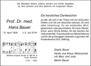 Anzeige von Hans Bauer von Westfälische Nachrichten