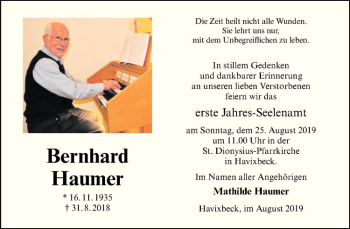 Anzeige von Bernhard Haumer von Westfälische Nachrichten