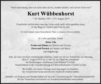 Anzeige von Kurt Wübbenhorst von Westfälische Nachrichten