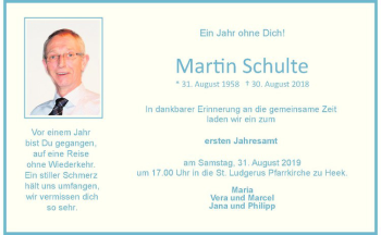 Anzeige von Martin Schulte von Westfälische Nachrichten