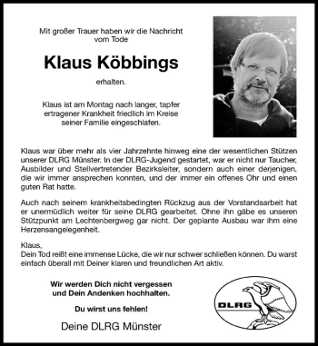 Anzeige von Klaus Köbbing von Westfälische Nachrichten