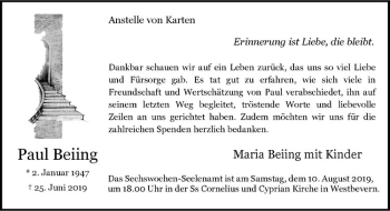Anzeige von Paul Beiing von Westfälische Nachrichten