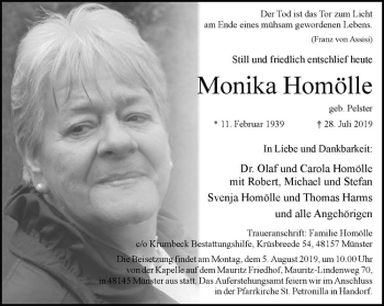 Anzeige von Monika Homölle von Westfälische Nachrichten