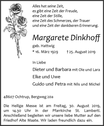Anzeige von Margarete Dinkhoff von Westfälische Nachrichten