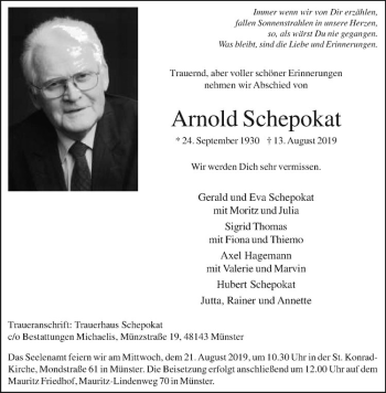 Anzeige von Arnold Schepokat von Westfälische Nachrichten