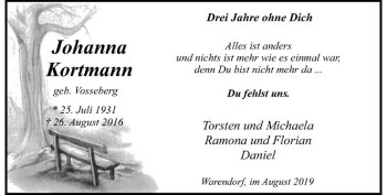 Anzeige von Johanna Kortmann von Westfälische Nachrichten