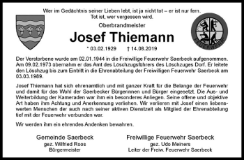 Anzeige von Josef Thiemann von Westfälische Nachrichten