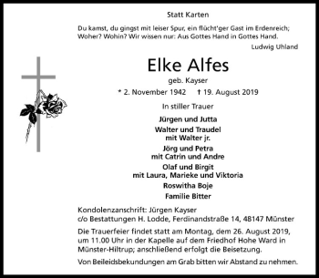 Anzeige von Elke Alfes von Westfälische Nachrichten