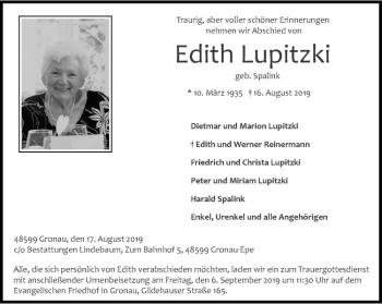 Anzeige von Edith Lupitzki von Westfälische Nachrichten