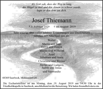 Anzeige von Josef Thiemann von Westfälische Nachrichten