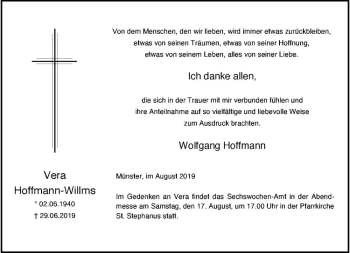 Anzeige von Vera Hoffmann-Willms von Westfälische Nachrichten