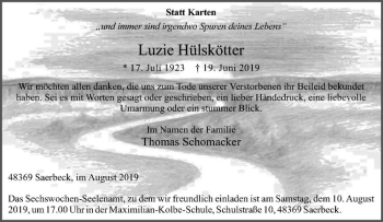 Anzeige von Luzie Hülskötter von Westfälische Nachrichten