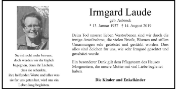 Anzeige von Irmgard Laude von Westfälische Nachrichten