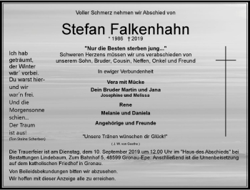 Anzeige von Stefan Falkenhahn von Westfälische Nachrichten