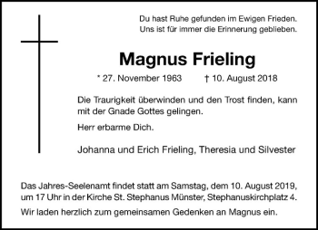 Anzeige von Magnus Frieling von Westfälische Nachrichten