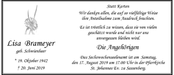 Anzeige von Lisa Brameyer von Westfälische Nachrichten