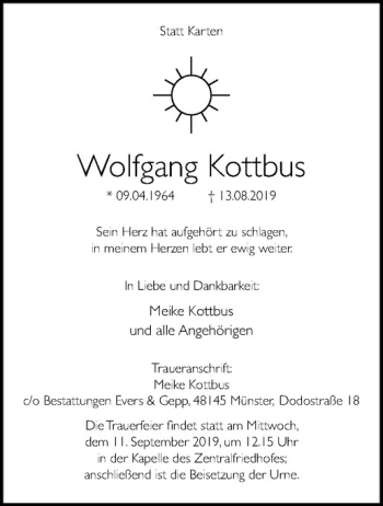 Anzeige von Wolfgang Kottbus von Westfälische Nachrichten